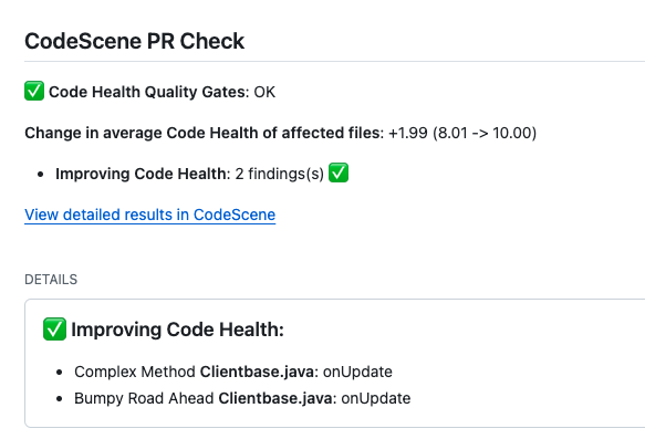 Code improvements detected in the delta analysis
