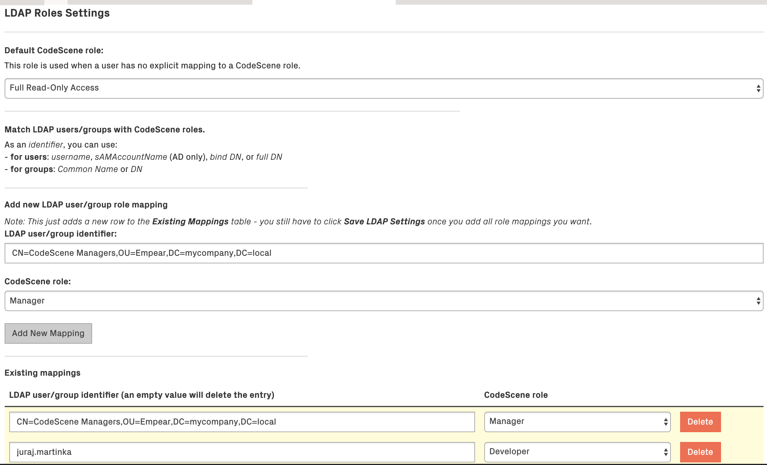 LDAP Roles Settings