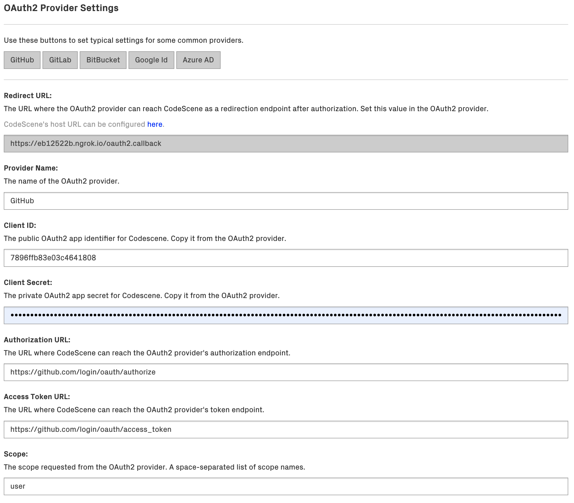 OAuth2 Provider Settings